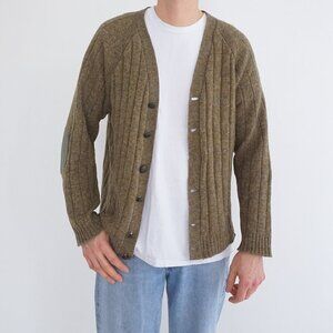 Vintage Jentzen Olive Marled Cable Knit Button Front Cardigan Sweater Jacket M